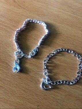 Silver Charm Chain Bracelets - Pair